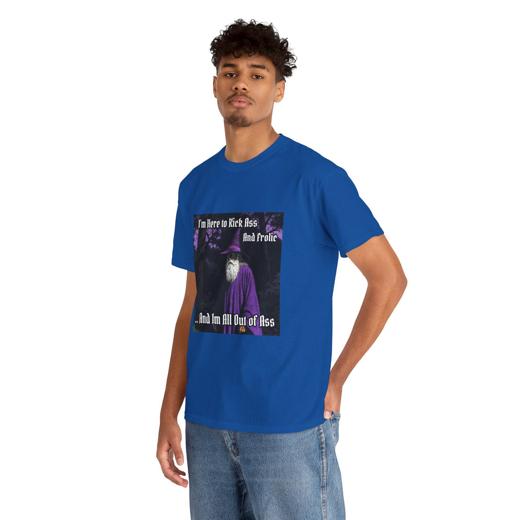 “Kick ass and Frolic” Galactic Wizard Meme Heavyweight Cotton T-Shirt - The Galactic Wizard Emporium - T-Shirt