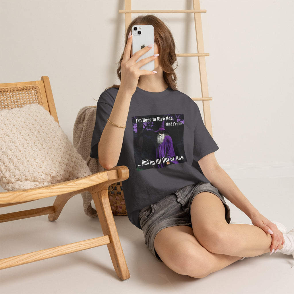“Kick ass and Frolic” Galactic Wizard Meme Heavyweight Cotton T-Shirt - The Galactic Wizard Emporium - T-Shirt