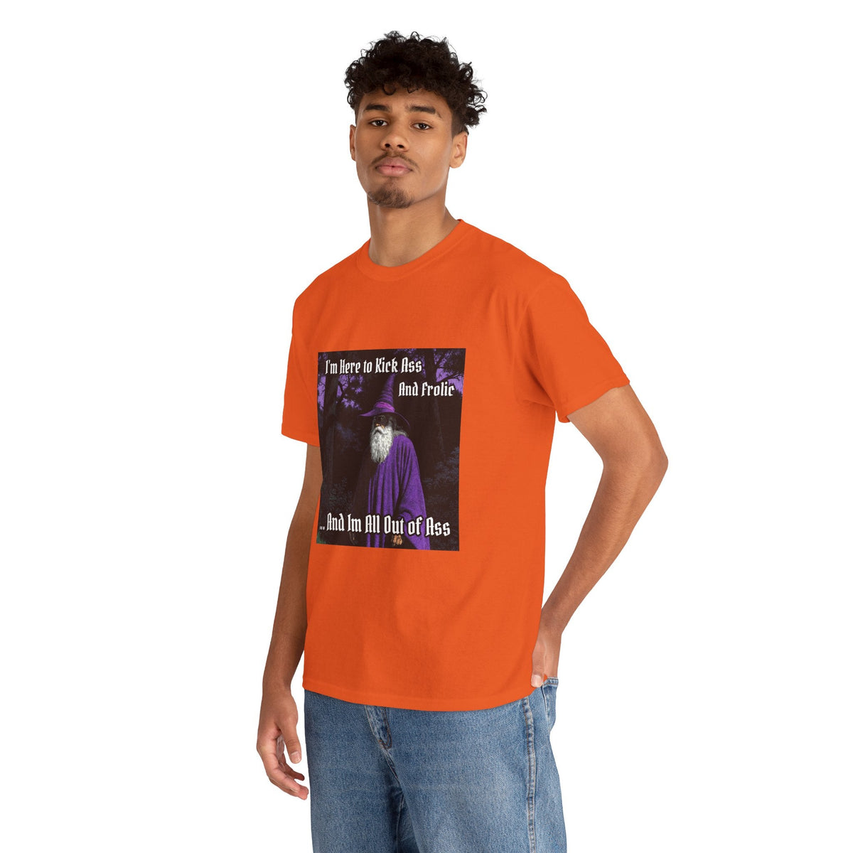 “Kick ass and Frolic” Galactic Wizard Meme Heavyweight Cotton T-Shirt - The Galactic Wizard Emporium - T-Shirt