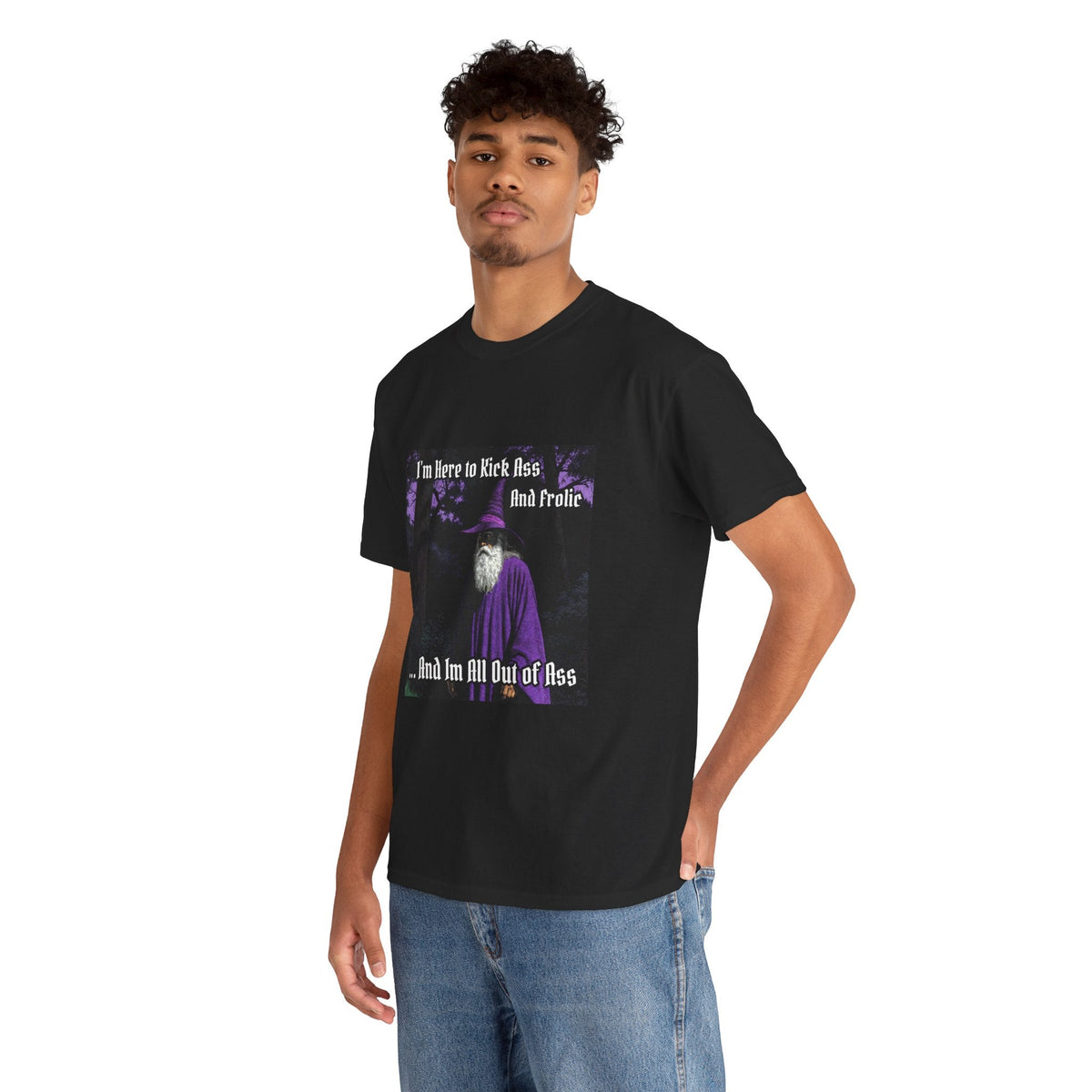 “Kick ass and Frolic” Galactic Wizard Meme Heavyweight Cotton T-Shirt - The Galactic Wizard Emporium - T-Shirt