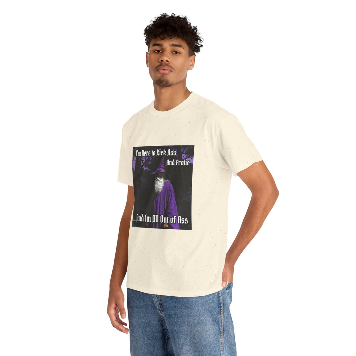 “Kick ass and Frolic” Galactic Wizard Meme Heavyweight Cotton T-Shirt - The Galactic Wizard Emporium - T-Shirt