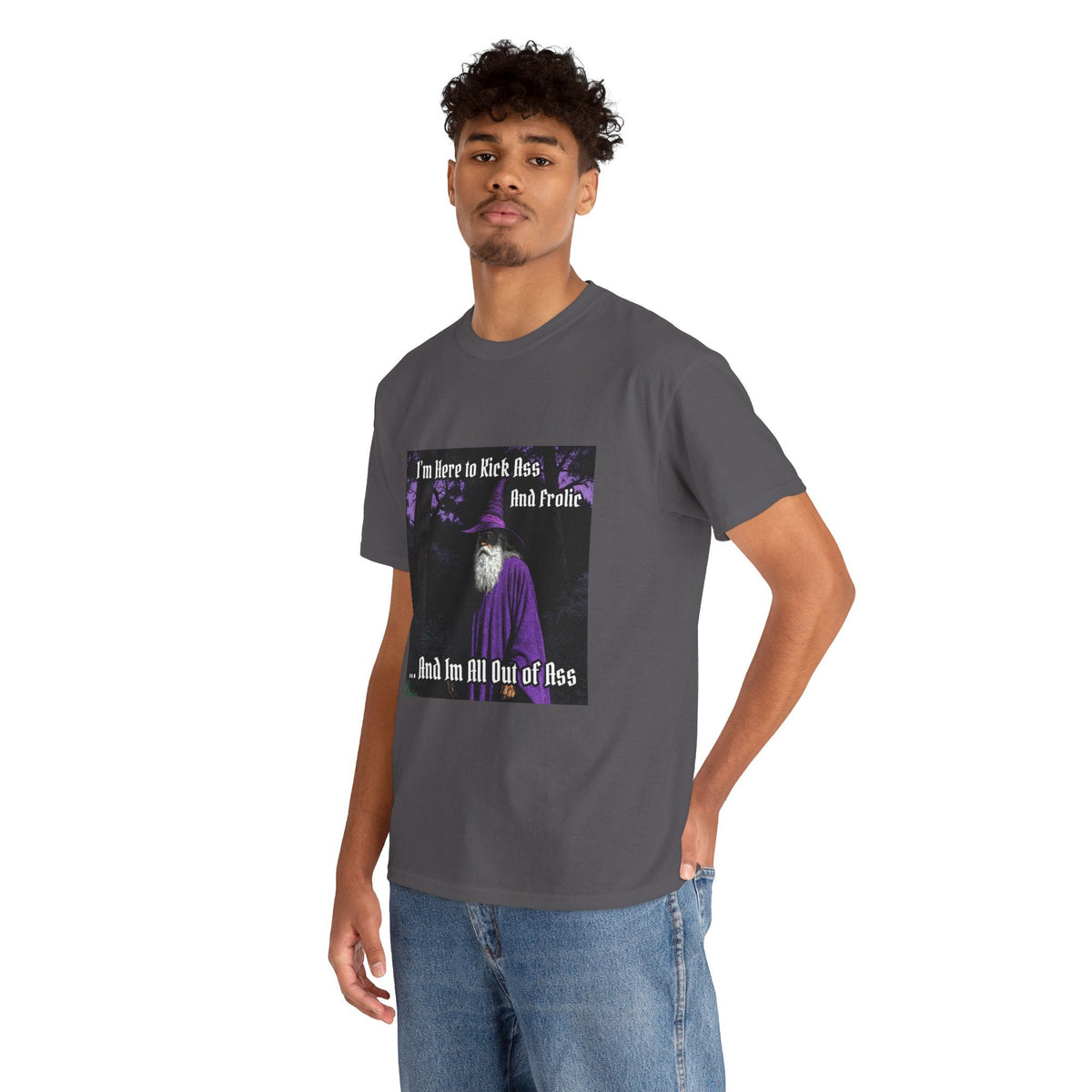 “Kick ass and Frolic” Galactic Wizard Meme Heavyweight Cotton T-Shirt - The Galactic Wizard Emporium - T-Shirt