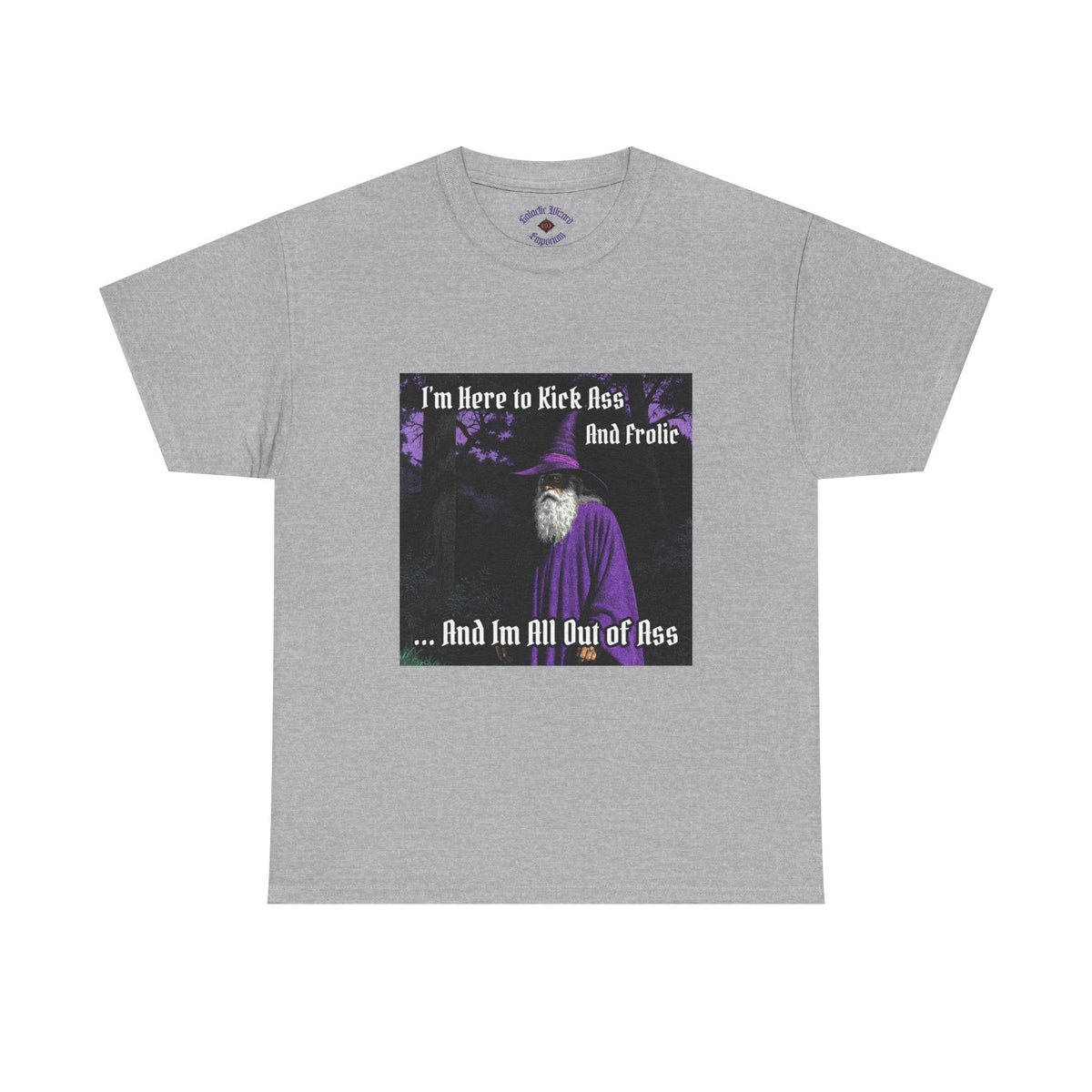 “Kick ass and Frolic” Galactic Wizard Meme Heavyweight Cotton T-Shirt - The Galactic Wizard Emporium - T-Shirt
