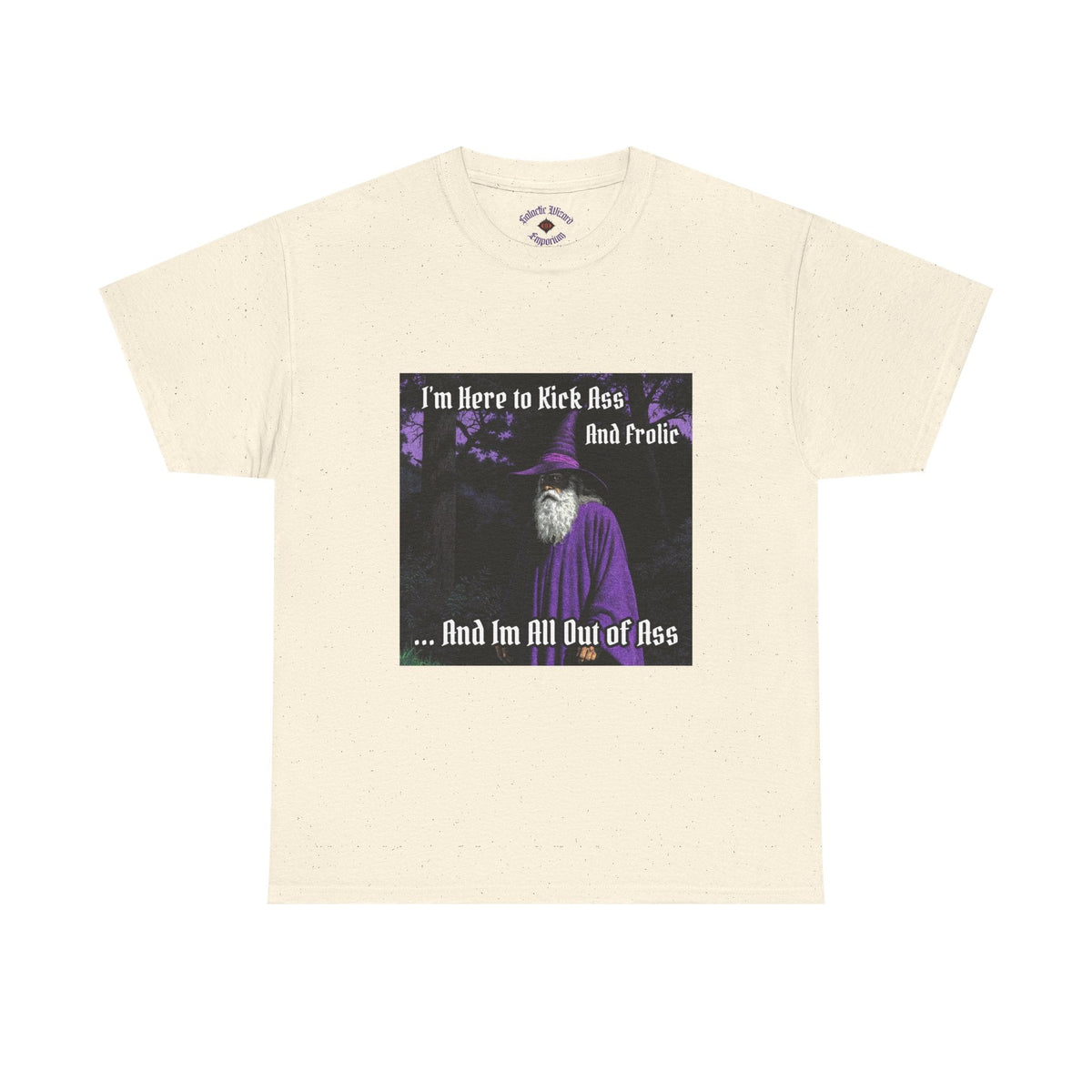 “Kick ass and Frolic” Galactic Wizard Meme Heavyweight Cotton T-Shirt - The Galactic Wizard Emporium - T-Shirt