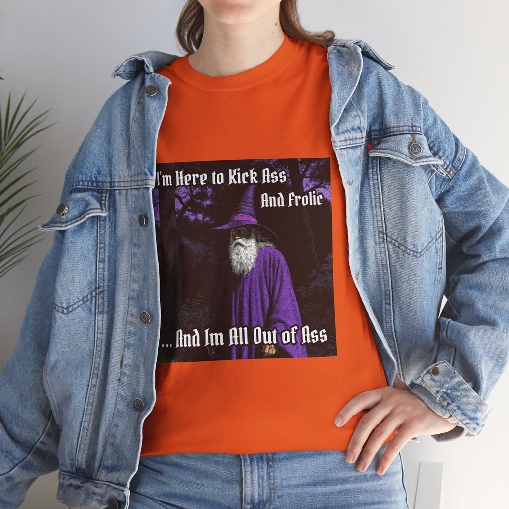 “Kick ass and Frolic” Galactic Wizard Meme Heavyweight Cotton T-Shirt - The Galactic Wizard Emporium - T-Shirt