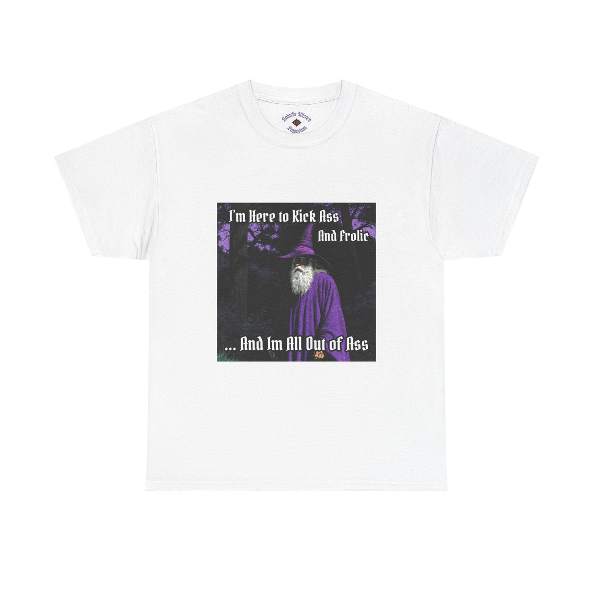 “Kick ass and Frolic” Galactic Wizard Meme Heavyweight Cotton T-Shirt - The Galactic Wizard Emporium - T-Shirt