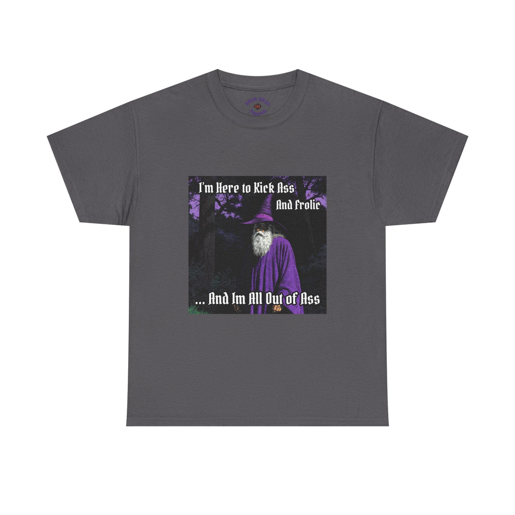 “Kick ass and Frolic” Galactic Wizard Meme Heavyweight Cotton T-Shirt - The Galactic Wizard Emporium - T-Shirt