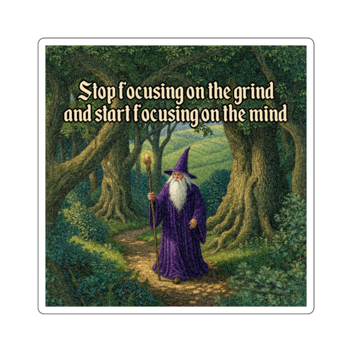 “Mind And Grind" Galactic Wizard Meme Sticker - The Galactic Wizard Emporium - Paper products